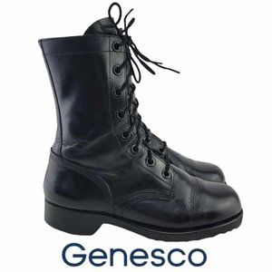 VINTAGE Genesco Women's Leather MIlitary Combat Boots, Soft Toe Size 9 - Black